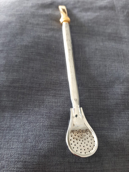 Bombilla de Alpaca recta con punta dorada